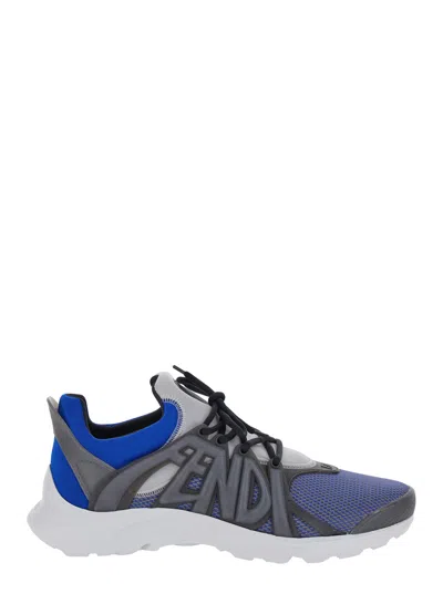 Fendi ' Tag' Blue Sneakers With Logo In Techno Mesh Man In Multicolor