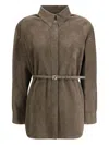 Fendi Taupe Suede Overshirt With Belt In Gray