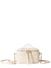 Fendi Vanity Handbag Adjustable Strap Embossed Pattern Top Handle In White