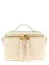 Fendi Vanity Handbag Adjustable Strap Embossed Pattern Top Handle In White