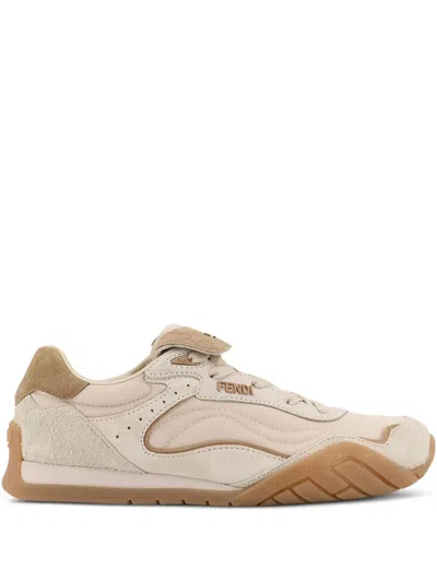 Fendi Wave Pulse Suede Sneakers In Brown