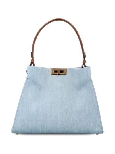Fendi Way Medium Denim Tote In Blue