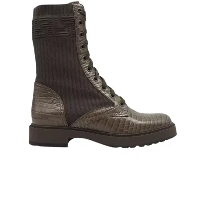 Pre-owned Fendi Wmns Ff Rockoko Biker Boot 'brown Croc' | Women's Size 9