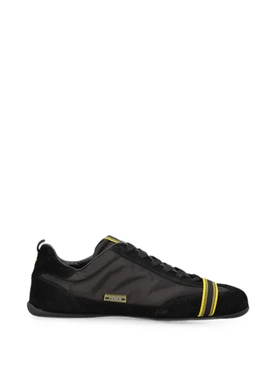 Fendi Wrap Low-top Sneakers In Black Suede And Fabric In Animal Print