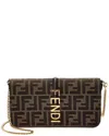 Fendi Graphy Ff Canvas & Leather Wallet On Chain In Brown