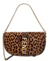 Fendi Graphy Haircalf & Leather Wallet On Chain In Brown