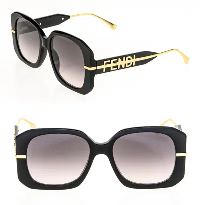 Pre-owned Fendi Graphy Hobo Logo 40065 Black Gold Fashion Square Sunglasses Fe40065i In Gray
