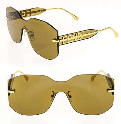 Pre-owned Fendi Graphy Hobo Logo 40067 Brown Gold Fashion Rimless Sunglasses Fe40067u