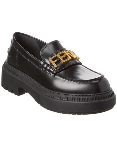 Fendi Logo-lettered Chunky-sole Loafers In Black