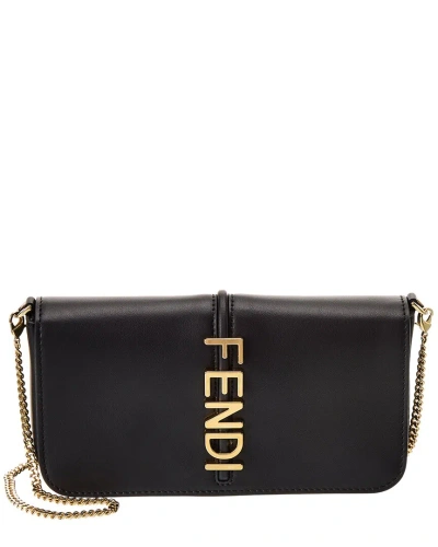 Fendi Graphy Leather Wallet On Chain In Black