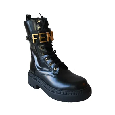 Fendi Graphy Logo-cuff Biker Boots Black