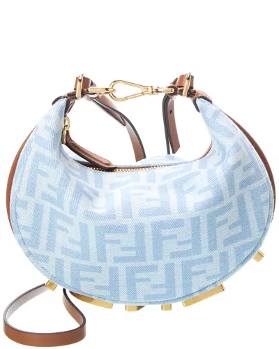Fendi Graphy Mini Ff Denim Hobo Bag In Purple