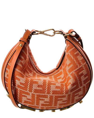 Fendi Graphy Mini Ff Jacquard & Leather Hobo Bag In Orange