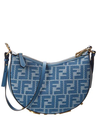 Fendi Dnu Inv  Graphy Mini Ff Jacquard & Leather Hobo Bag In Blue