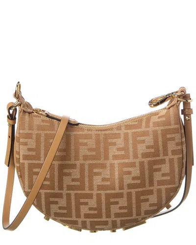 Fendi Graphy Mini Ff Jacquard Hobo Bag In Beige
