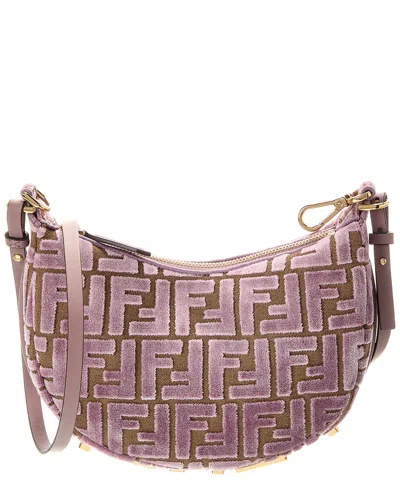 Fendi Graphy Mini Ff Jacquard Velvet & Leather Hobo Bag