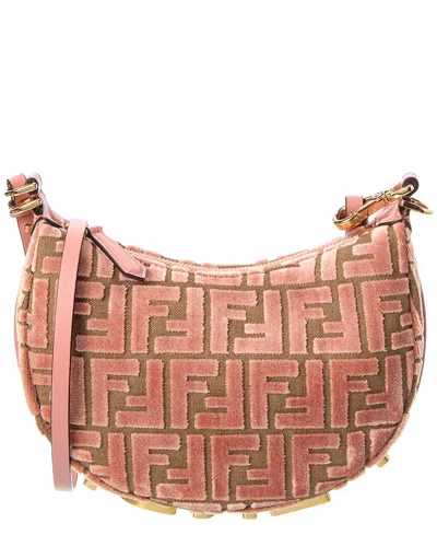Fendi Graphy Mini Ff Jacquard Velvet & Leather Hobo Bag In Pink