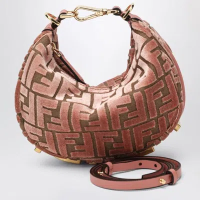 Fendi Graphy Mini Hobo Bag In Ff Jacquard Velvet In Neutral