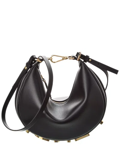 Fendi Graphy Mini Leather Hobo Bag In Black