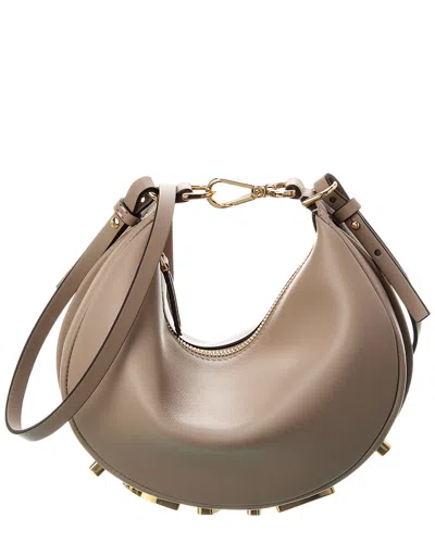 Fendi Graphy Mini Leather Hobo Bag In Neutral