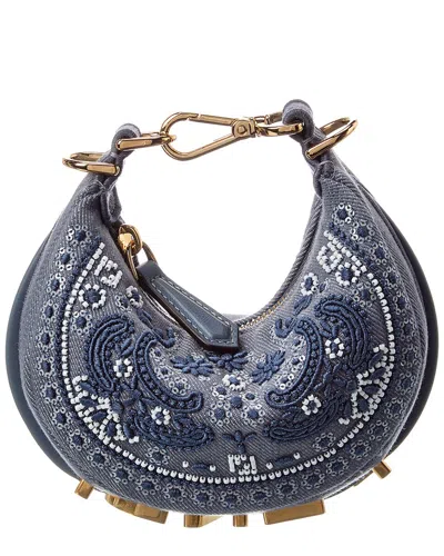 Fendi Graphy Nano Denim Bag Charm In Blue