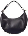 Fendi Hobo Graphy Black Leather Handbag With Metal Logo Woman In Black