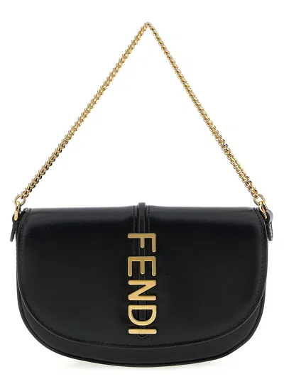 Fendi Black Leather Graphy Wallet On Chain