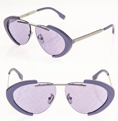 Pre-owned Fendi Land 40042 Lilac Silver Ff Mirrored Print Unisex Sunglasses Fe40042u In Purple