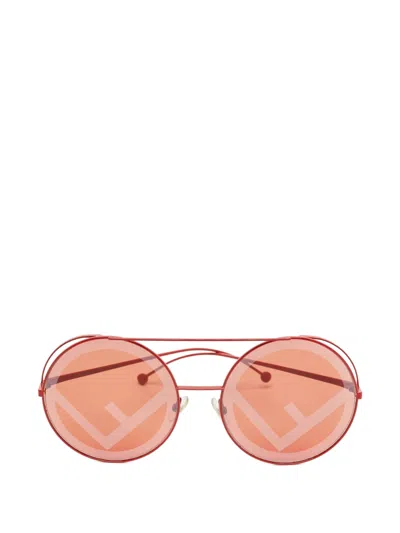 Pre-owned Fendi Ff 0285/s Logo Round-frame Sunglasses In Red