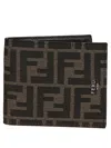 Fendi Ff Jacquard Fabric Bi-fold Wallet Accessories In Black