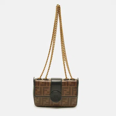 Pre-owned Fendi Ff 1974 Brown/black Zucca Coated Canvas And Leather Crossbody Bag