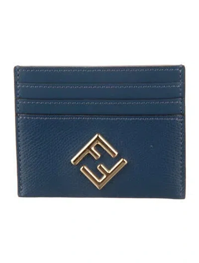 Pre-owned Fendi Ff 1974 Leather Card Holder In Blue