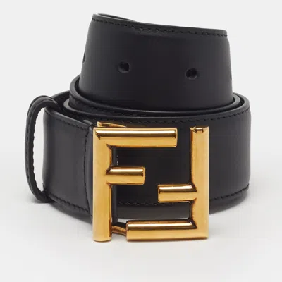 Pre-owned Fendi Ff 65cm Waist Belt Black Leather
