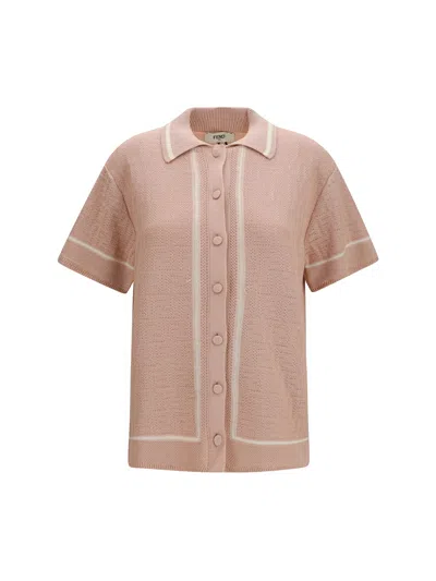 Fendi Ff All-over Crochet Shirt In Brown