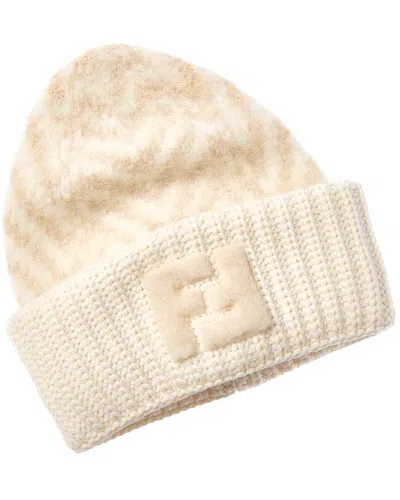 Fendi Ff Alpaca & Wool-blend Beanie In White