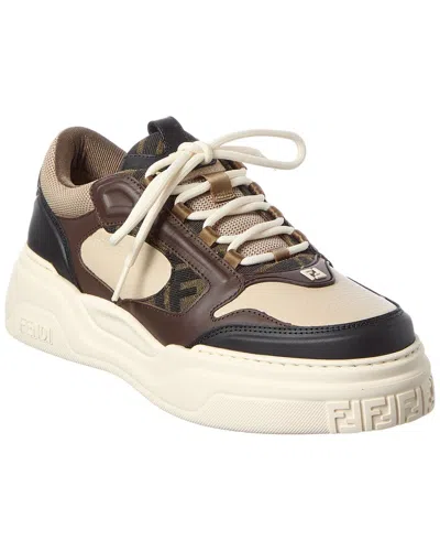 Fendi Ff & Leather Sneaker In Multi