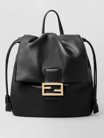 Fendi Ff Backpack Leather Clasp Detail In Black