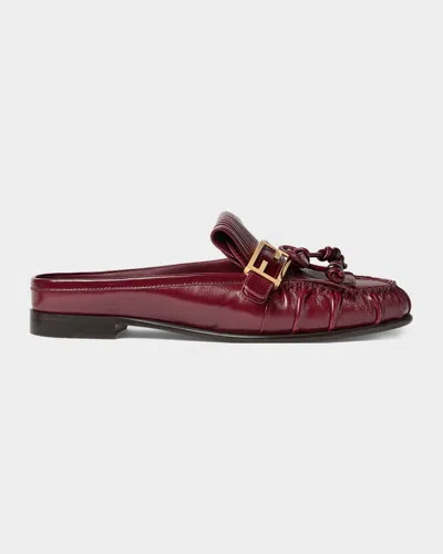 Fendi Leather Sabots Loafers Removable Fringed Tongue In Red