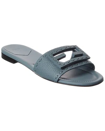Fendi Ff Baguette Leather Sandal In Gray