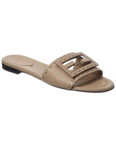 Fendi Ff Baguette Leather Sandal In Neutral