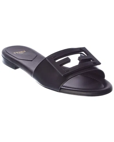 Fendi Ff Baguette Logo Leather Sandal In Black
