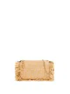 Fendi Jacquard Fabric Pouch With Chain And Raffia Ff In Beige