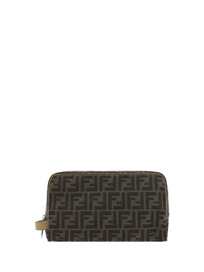 Fendi Brown Ff Fabric Toiletry Case