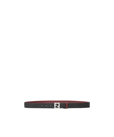 Fendi Ff Belt In Black And Burgundy