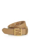 Fendi Cintura Reversibile Ff In Pelle Beige Donna