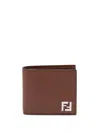 Fendi Leather And Ff Canvas Compact Bi-fold Wallet In Brown