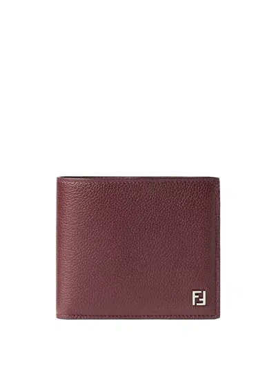 Fendi Ff Bi-fold Grained Leather Wallet In Burgundy