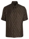 Fendi Men Silk Shirt With All-over Ff Logo In Brown