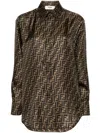 Fendi Silk Shirt With Curved Hem And Fabric-covered Buttons In Brown