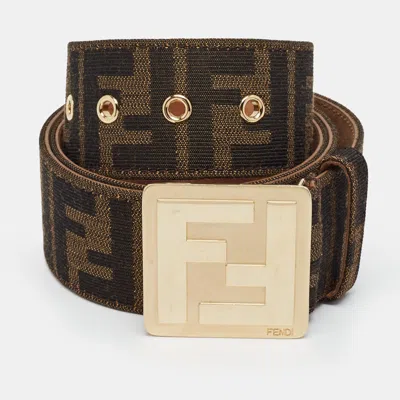 Pre-owned Fendi Ff Buckle 90cm Belt Tobacco Zucca Canvas In Brown